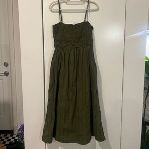 Madewell Forest Green Smocked Maxi Dress